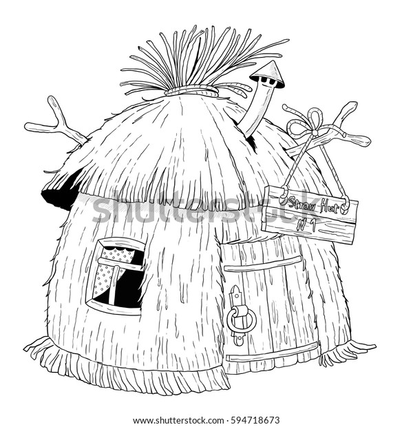 Straw hut illustration children coloring book stock illustration