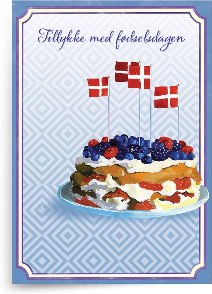 Designer greetings danish language happy birthday cards âtillykke med fãdselsdagenâ danish layer cake with flags design cards with envelopes kort med konvolutter stationery office supplies