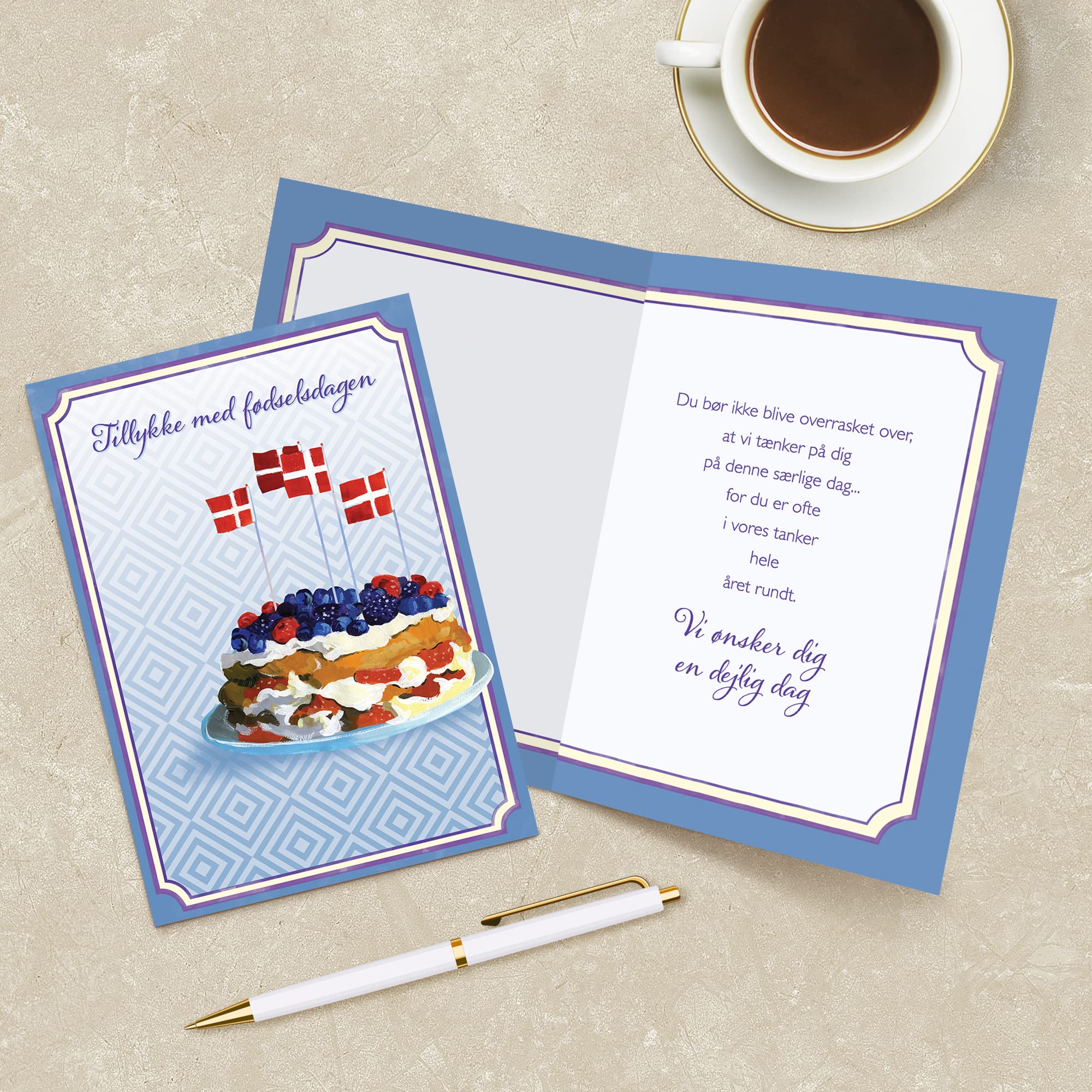 Designer greetings danish language happy birthday cards âtillykke med fãdselsdagenâ danish layer cake with flags design cards with envelopes kort med konvolutter stationery office supplies