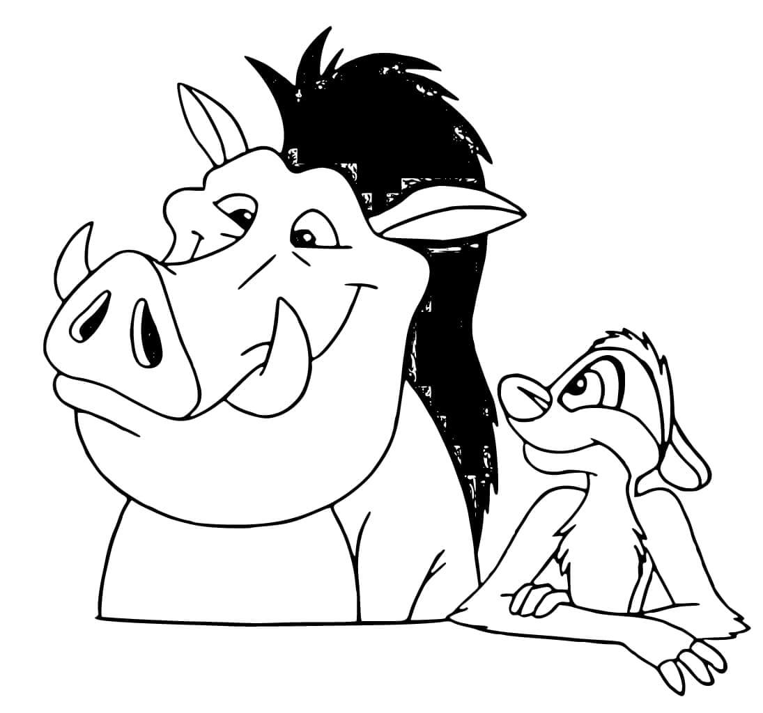 Portrait of timon and pumbaa coloring page