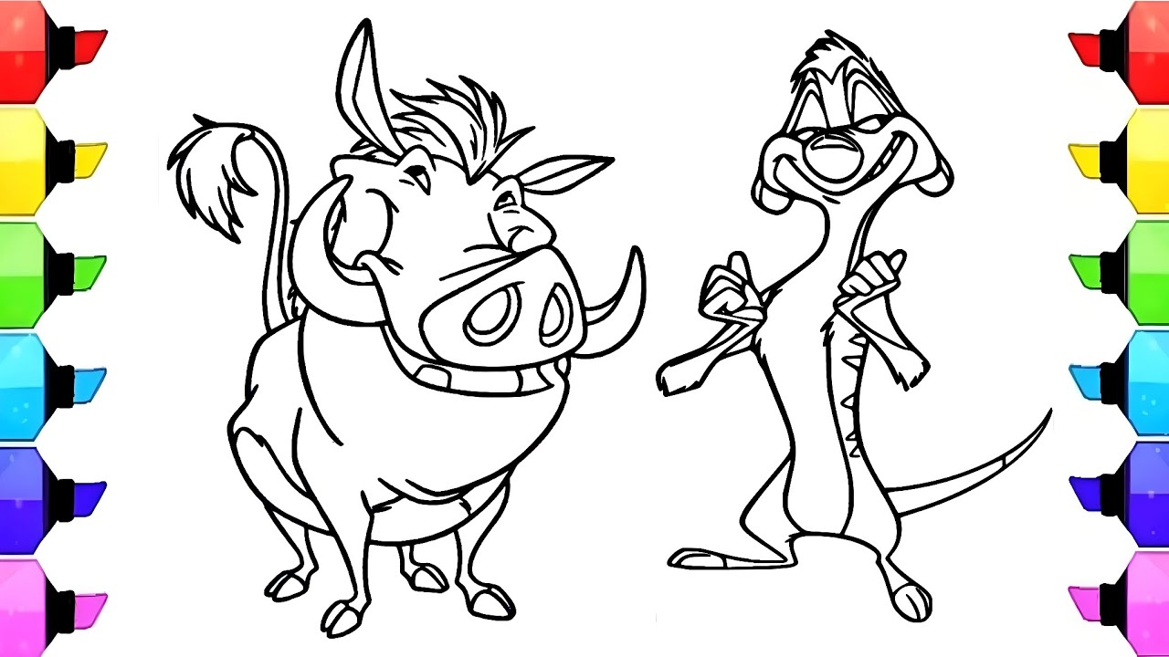 Timon and pumbaa drawing easy timon and pumbaa drawing painting and coloring for kids toddlers