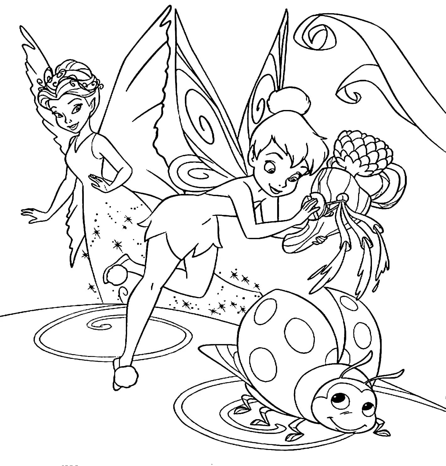 Tinkerbell and a ladybug coloring page