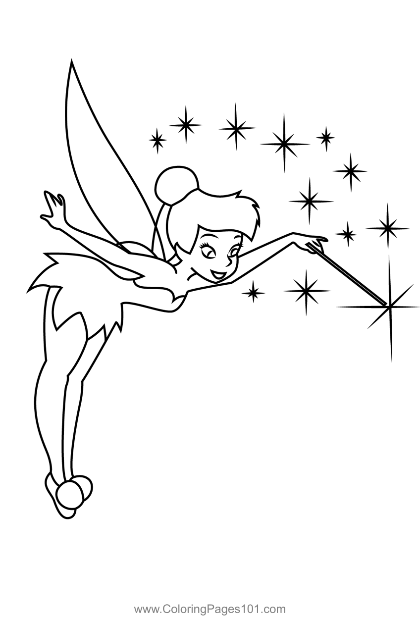 Tinkerbell with magic stick coloring page for kids