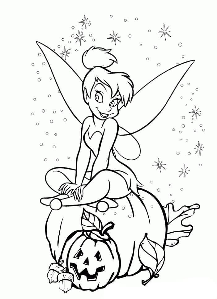 Tinkerbell on halloween coloring page