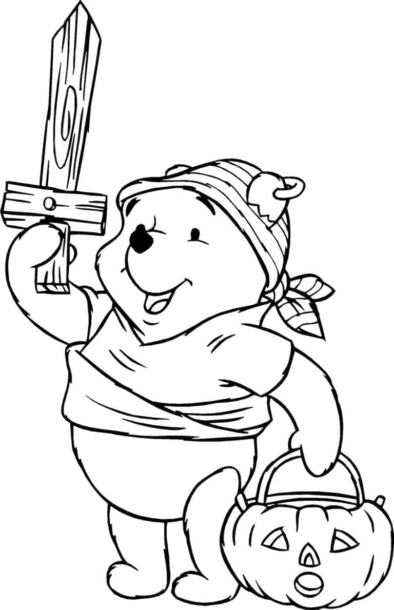 Cute winnie the pooh disney halloween coloring page