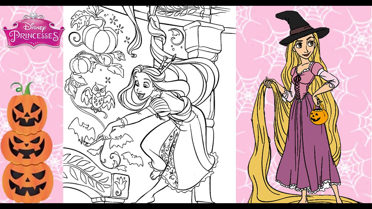 Disney rapunzel halloween coloring page princess rapunzel painting pumpkins coloring book page