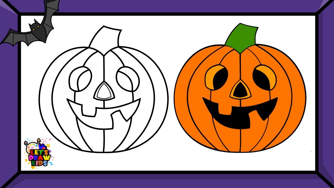 Halloween pumpkin drawing and coloring and painting video for children kids and toddlers