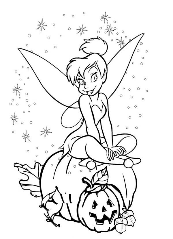 Tinkerbell and halloween pumpkin coloring page