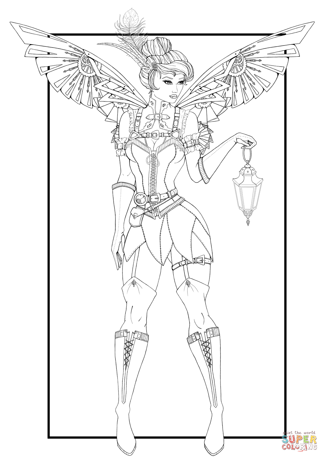 Steampunk tinkerbell coloring page free printable coloring pages