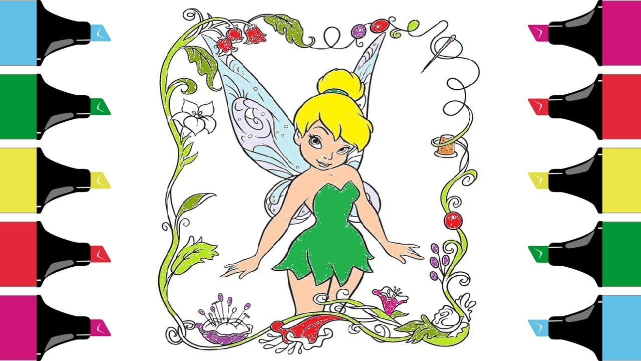 Disney fairies princess tinkerbell coloring pages learn colors for girls and kids