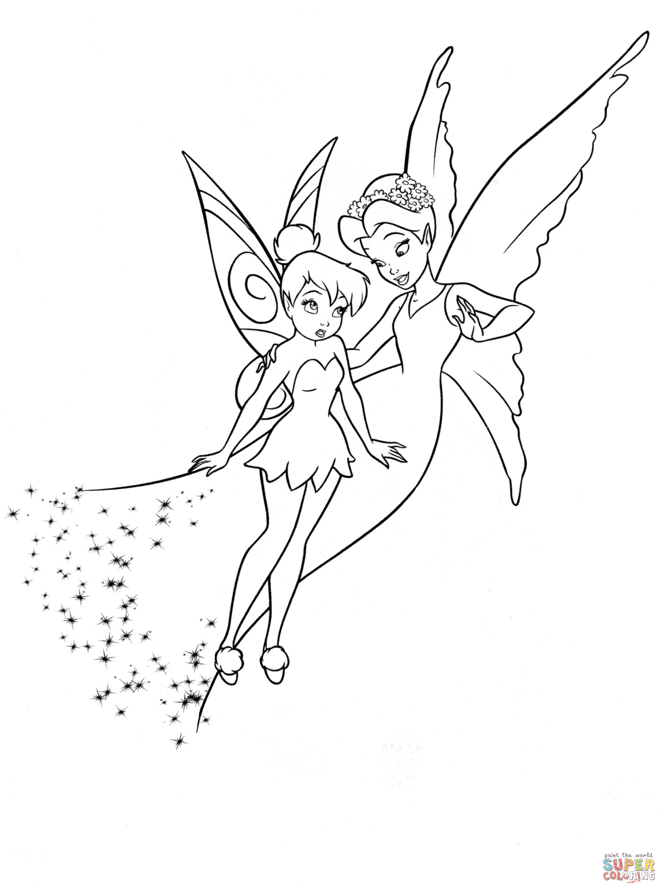 Shy tinkerbell and queen clarion coloring page free printable coloring pages