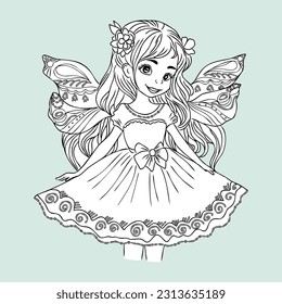 Beautiful princess fairy tinkerbell buttlerfly coloring stock vector royalty free