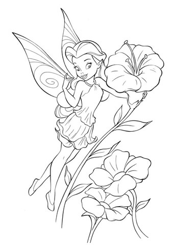 Surprised tinkerbell and flowers coloring page free printable coloring pages