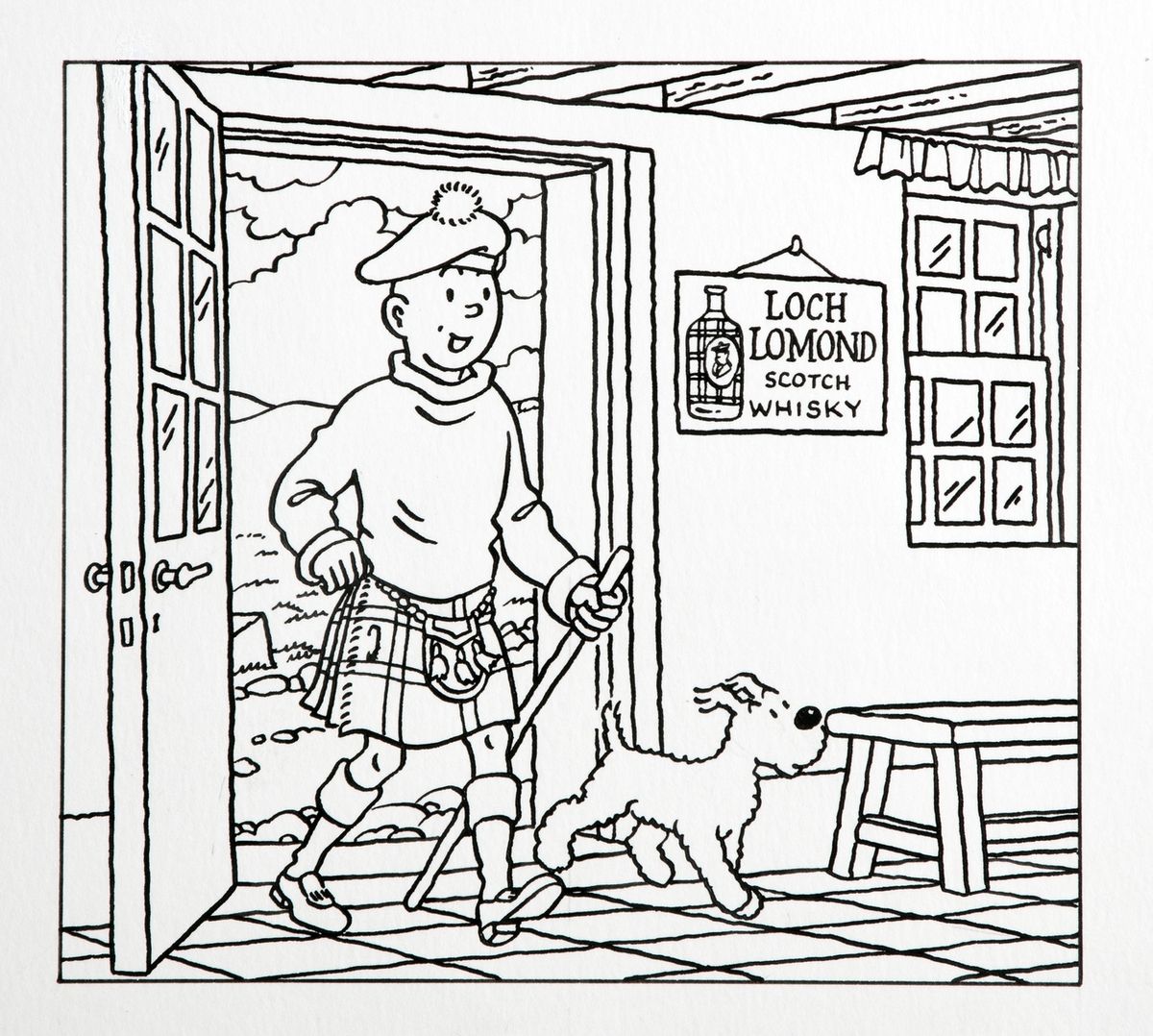 Tintin indian ink illustration made by a collaborator oâ