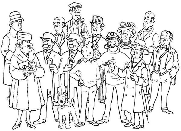 Tintin and all friends in the adventures of tintin coloring page coloring sun tintin coloring pages village drawing