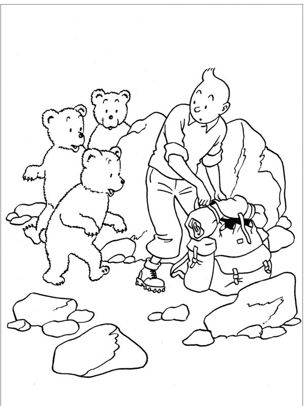 Tintin and the bears coloring page