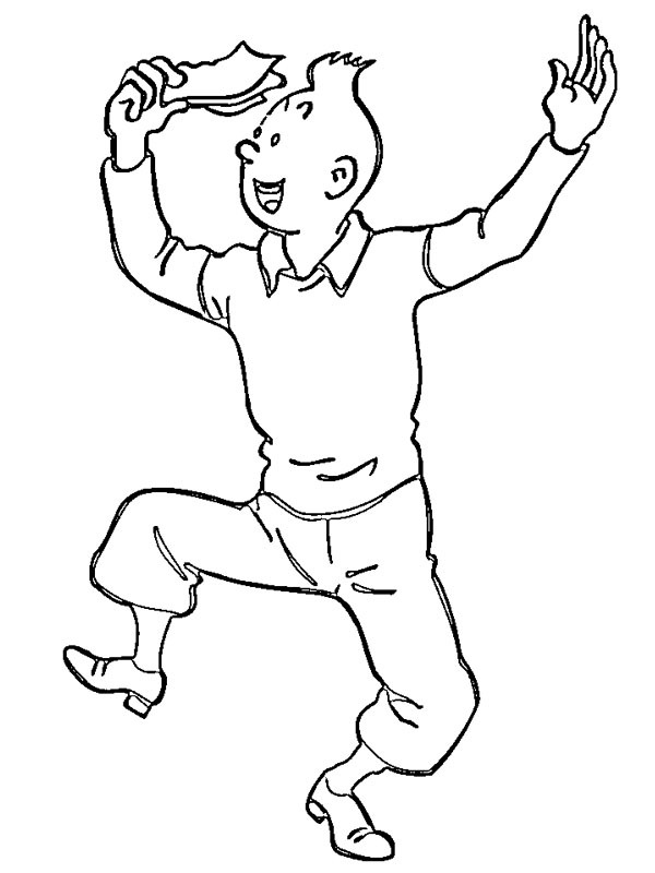 Tintin is happy coloring page