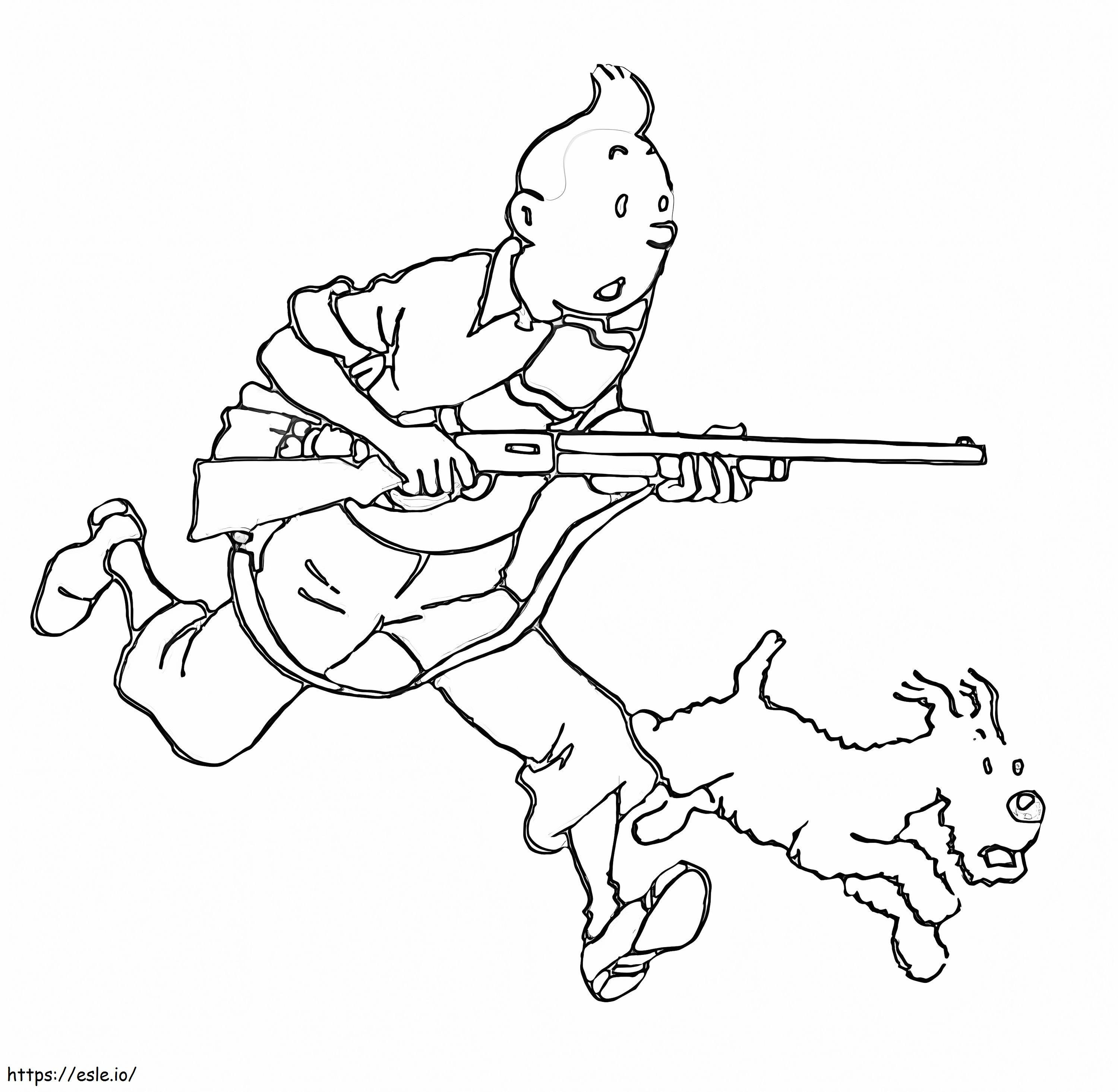 Tintin with gun coloring page