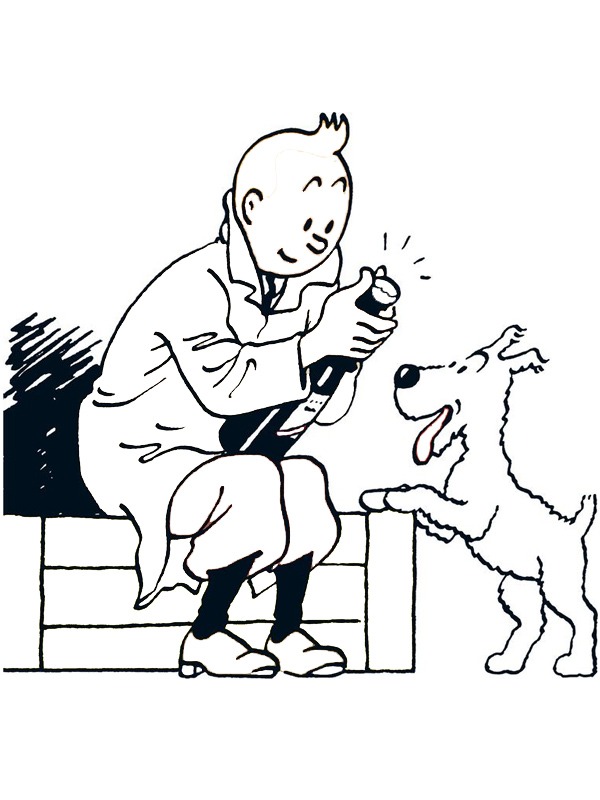 Tintin and snowy coloring page