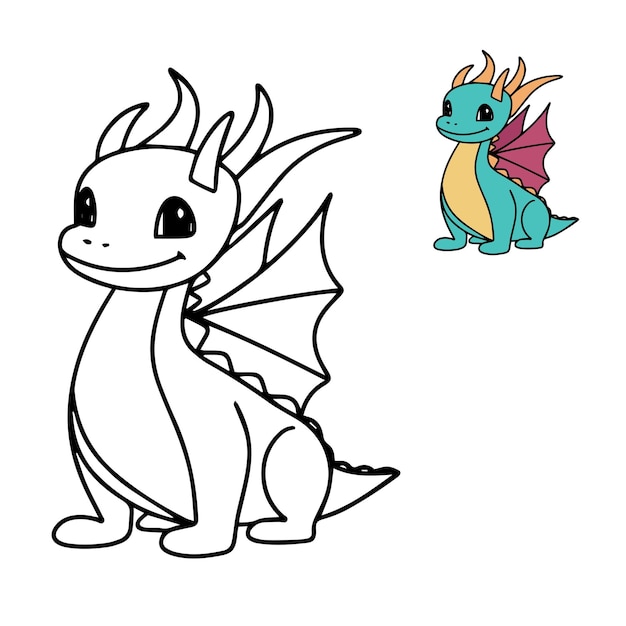 Premium vector cute little dragon coloring page baby dragon coloring book vector illustration