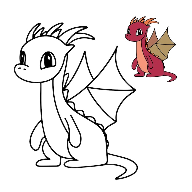 Premium vector cute dragon for coloring book little dragon coloring page for children education vector