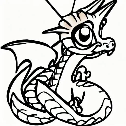 A tiny cute dragon cartoon fun black and white k