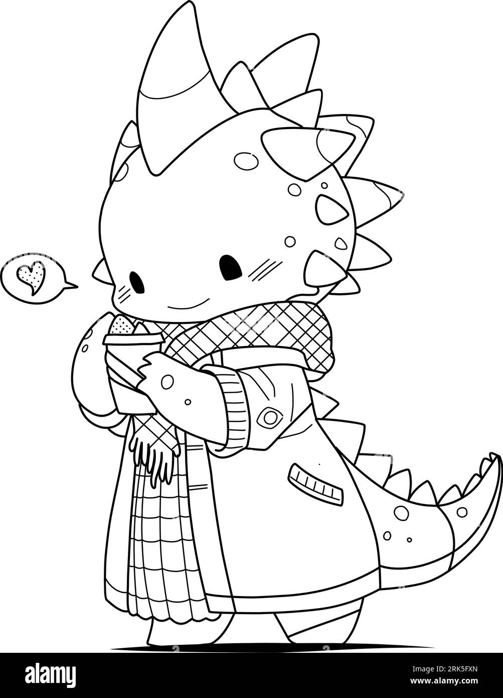 Little cute kawaii dragon coloring page for kids winter new year dragon stock vector image art