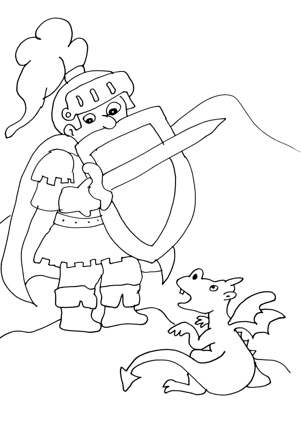 Knight and little dragon coloring page