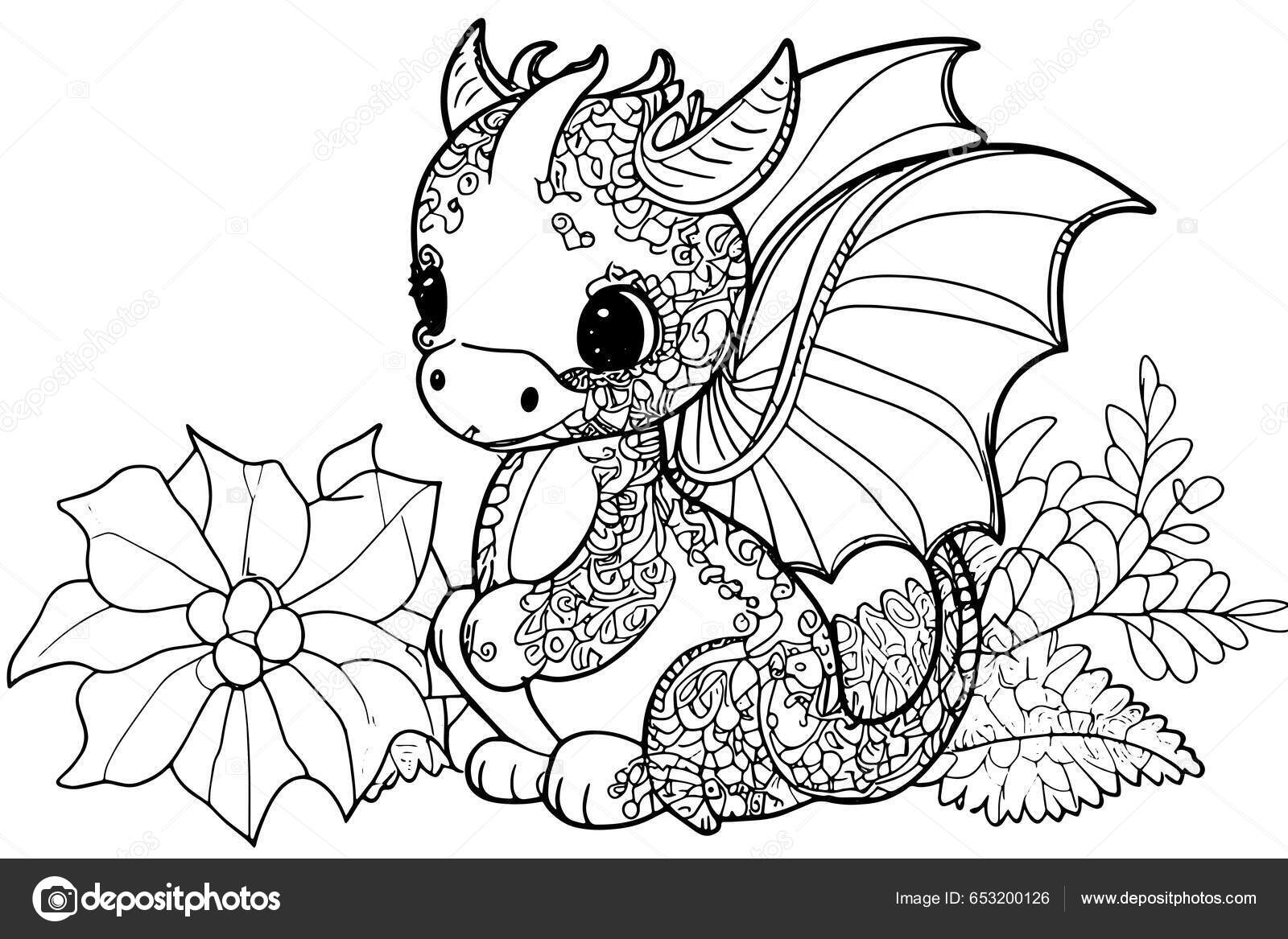 Cute baby dragon coloring page illustration featuring friendly dragon big stock vector by katerynakon