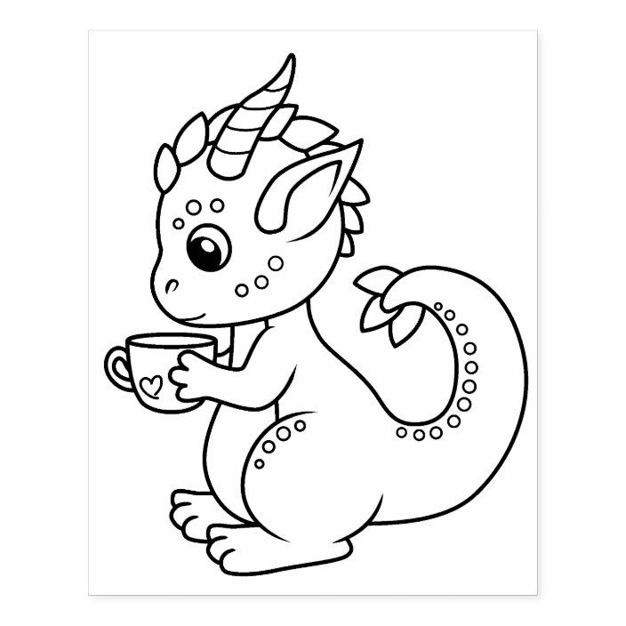 Cute little dragon holding a cup coloring page rubber stamp zazzle dragon coloring page puppy coloring pages butterfly coloring page