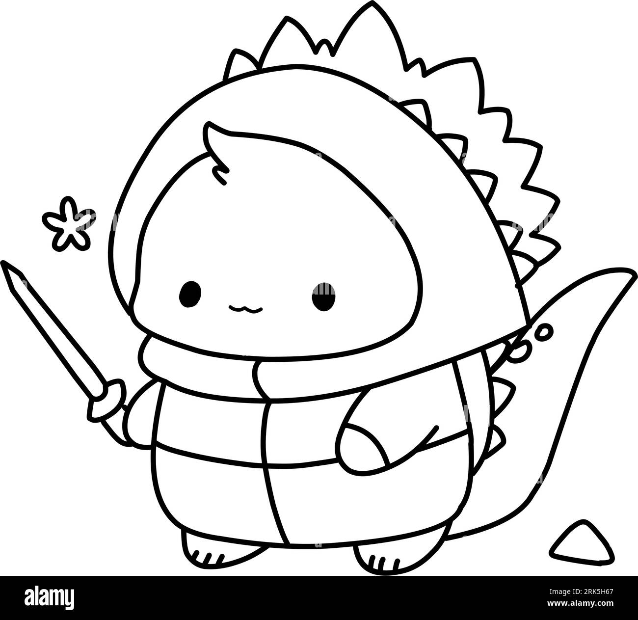 Little cute kawaii dragon coloring page for kids winter new year dragon stock vector image art