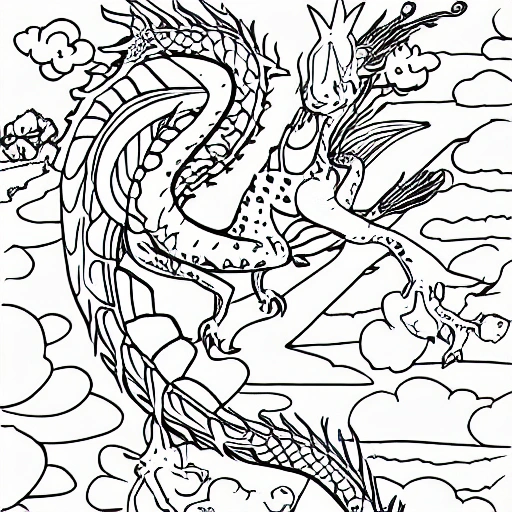 A small dragon on a branch kawi style cartoon coloring page f