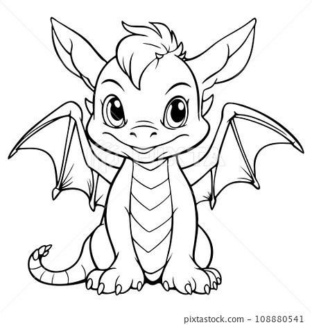 Coloring page of a cute little dragon symbol