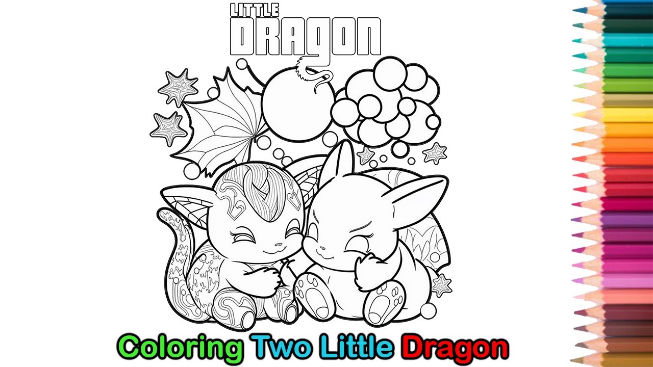 How to coloring two little dragon kids learning