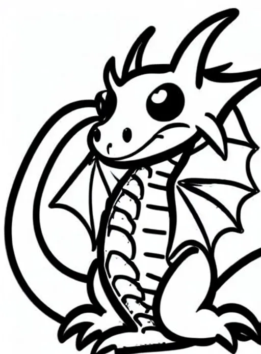 A tiny cute dragon cartoon fun black and white k