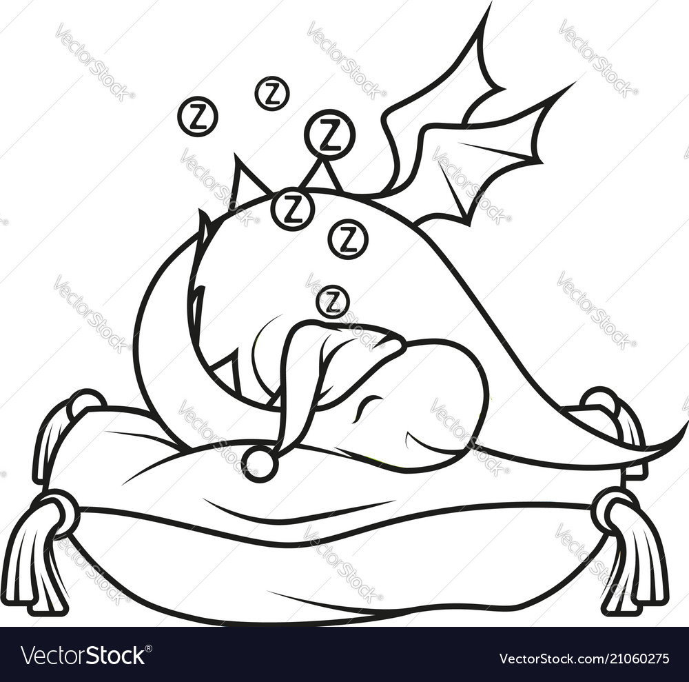 Coloring book cute little dragon sleeping vector image