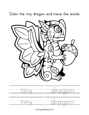 Color the tiny dragon and trace the words