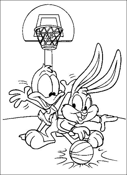 Tiny toon basketball colouring image