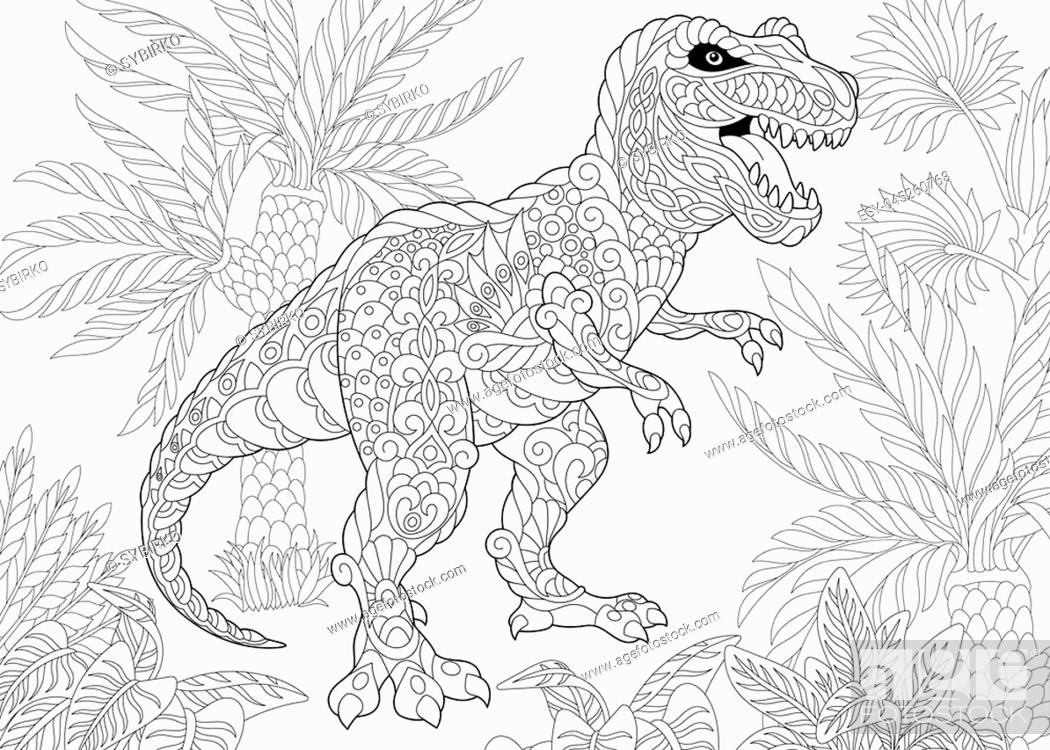 Coloring page of tyrannosaurus rex dinosaur of the late cretaceous period foto de stock vector low budget royalty free pic y