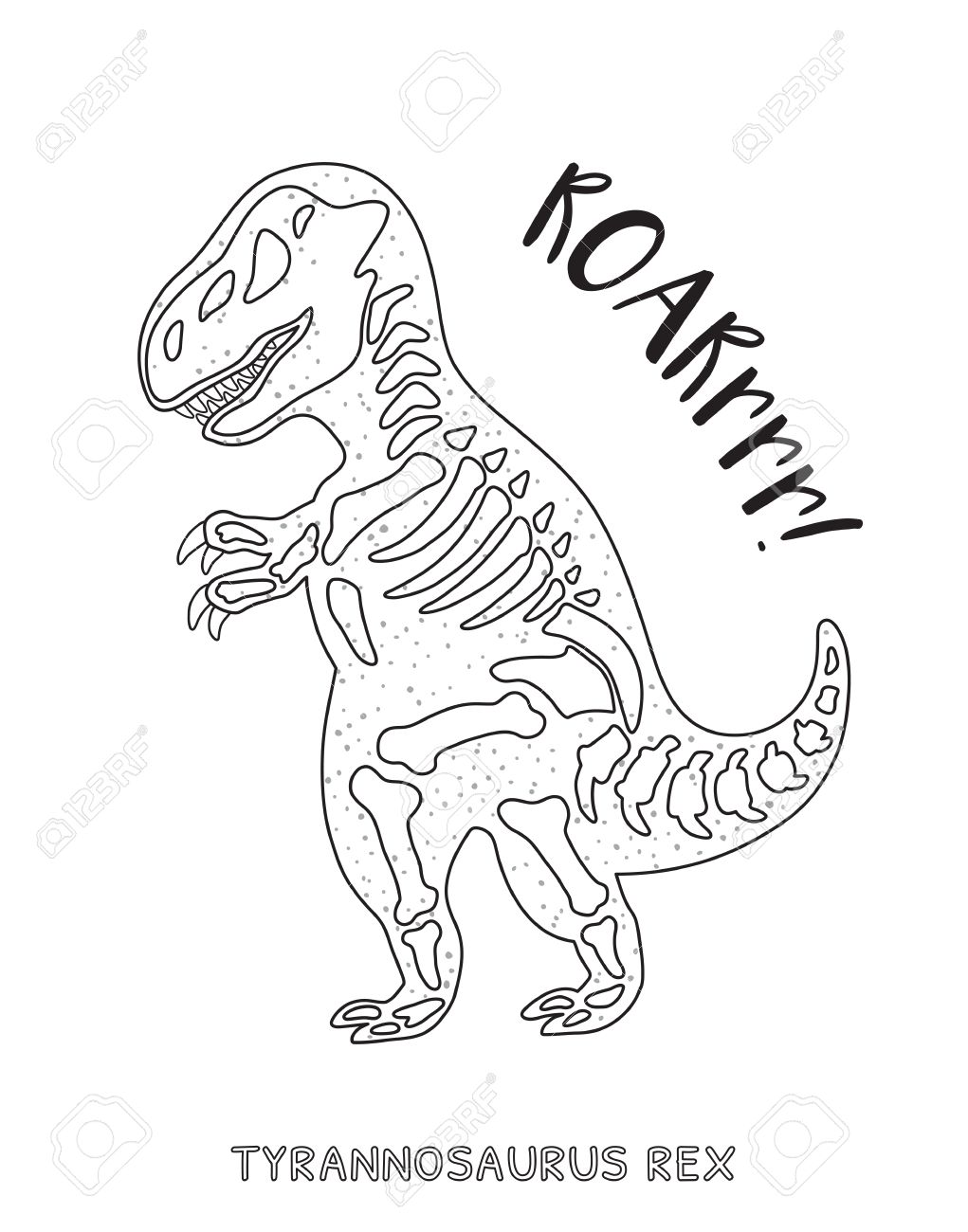 Tyrannosaurus rex skeleton outline drawing fossil of a t