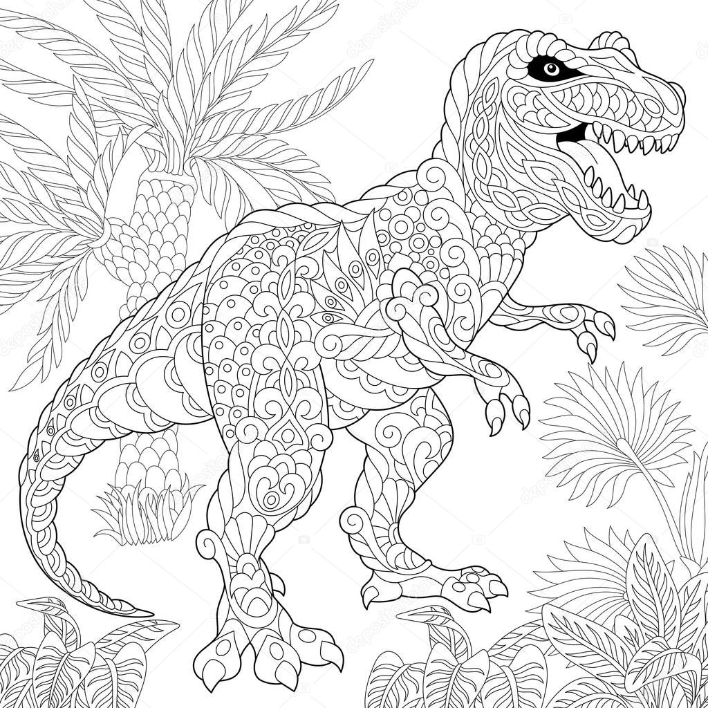 Dinosaurio tiranosaurio zentangle vector de stock de sybirko