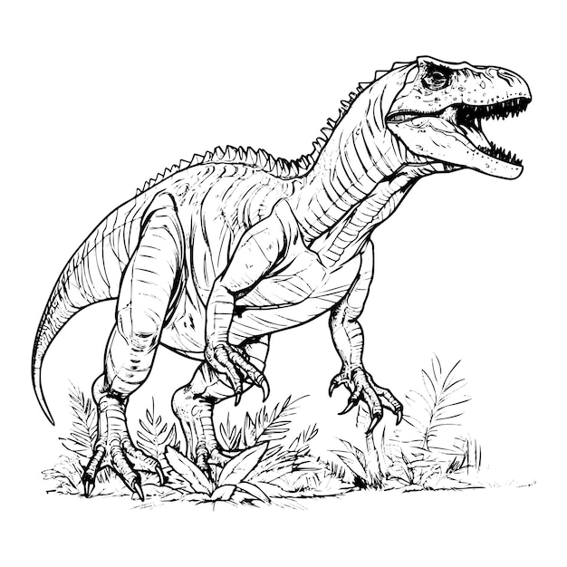 Premium vector rex dinosaur black outline on white background coloring page