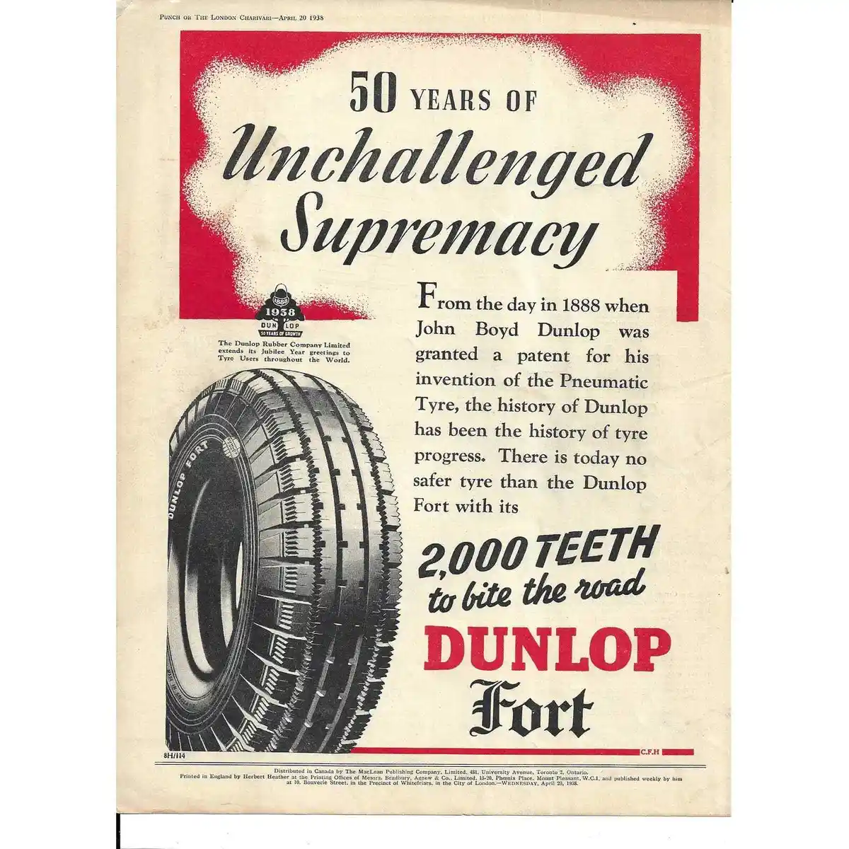 Vintage print color ad dunlop tire