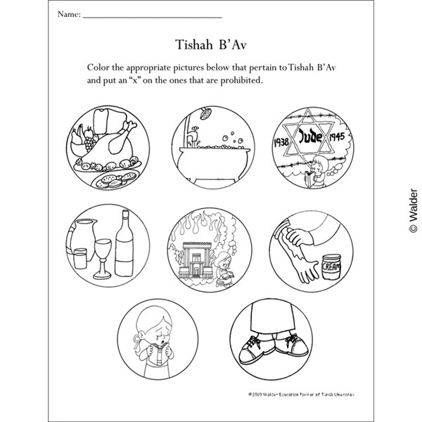 Appropriate behavior on tisha bav coloring sheet walder education