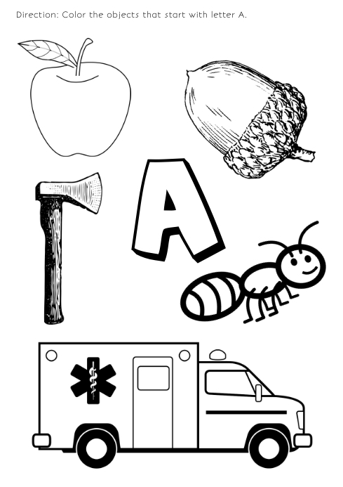 Coloring page for kids letter a template