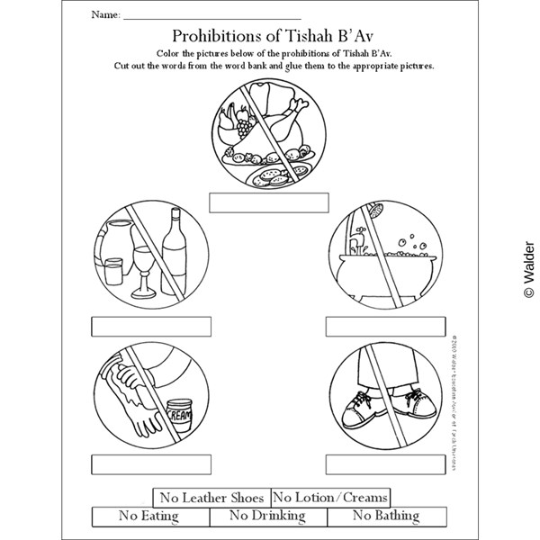 Fill in the blanks illustrated prohibitions of tisha bav coloring sheet walder education