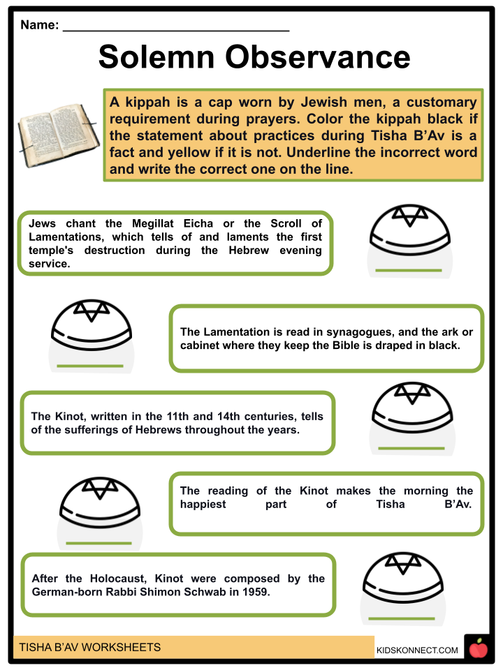 Tisha bav facts worksheets observances practices history