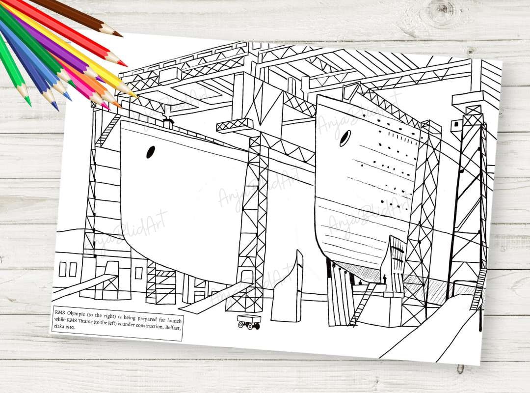 Titanic olympic printable coloring page digital download coloring mat ship boat