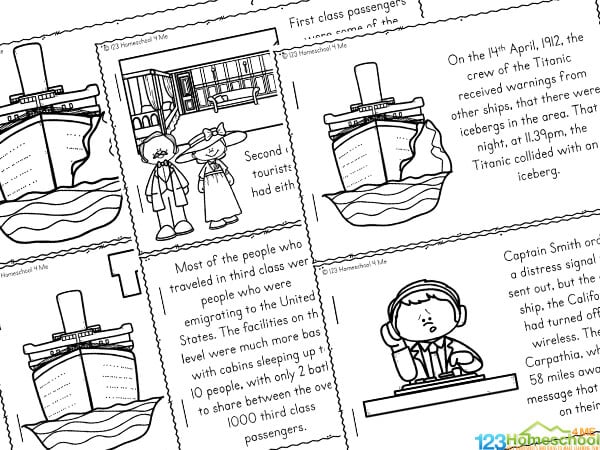 Free free printable titanic for kids reader to color and learn