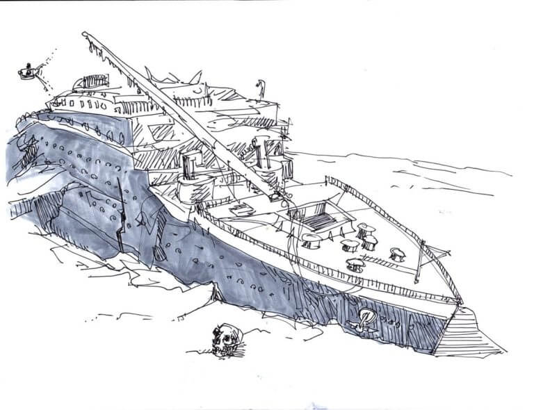 Titanic at the bottom coloring page